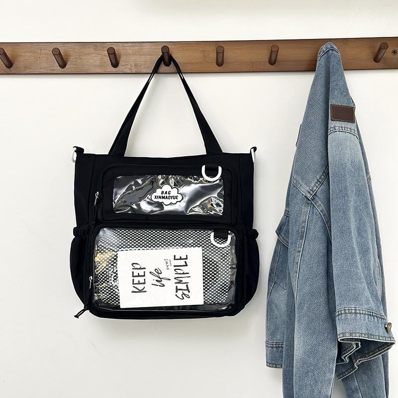 Large-capacity Casual Transparent Tote Bag, Student Class Handbag, Beautiful Solid Color Single Shoulder Underarm Messenger Bag