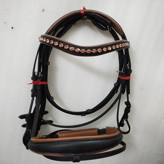 Dressage Crank Bridle Tan Stone Crystal Browband with Softy Padding for Horse .