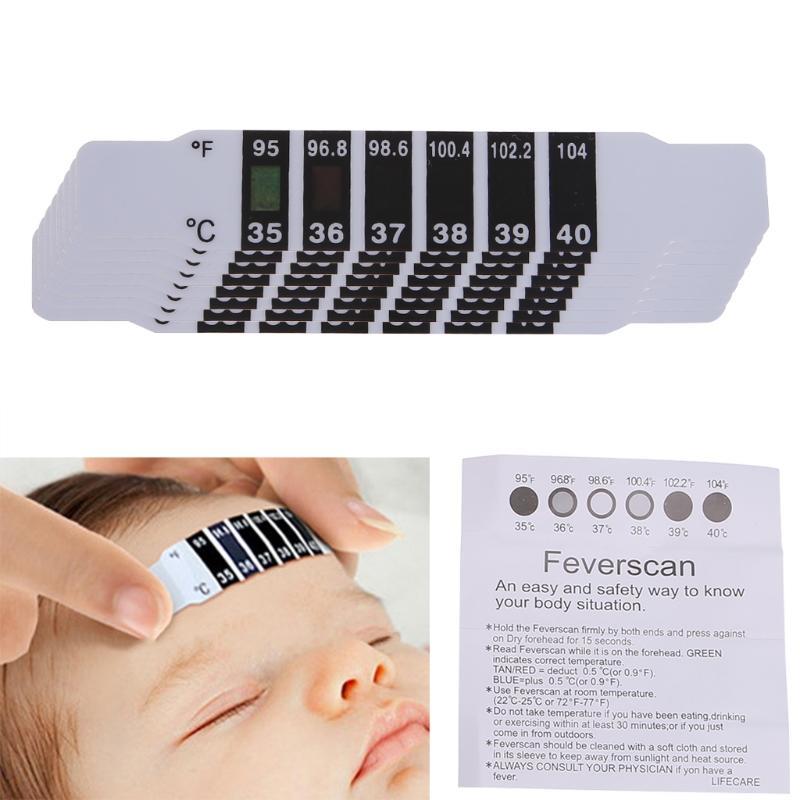 10Pcs Baby Kids Forehead Strip Head Thermometer Fever Body Temperature Test Safe
