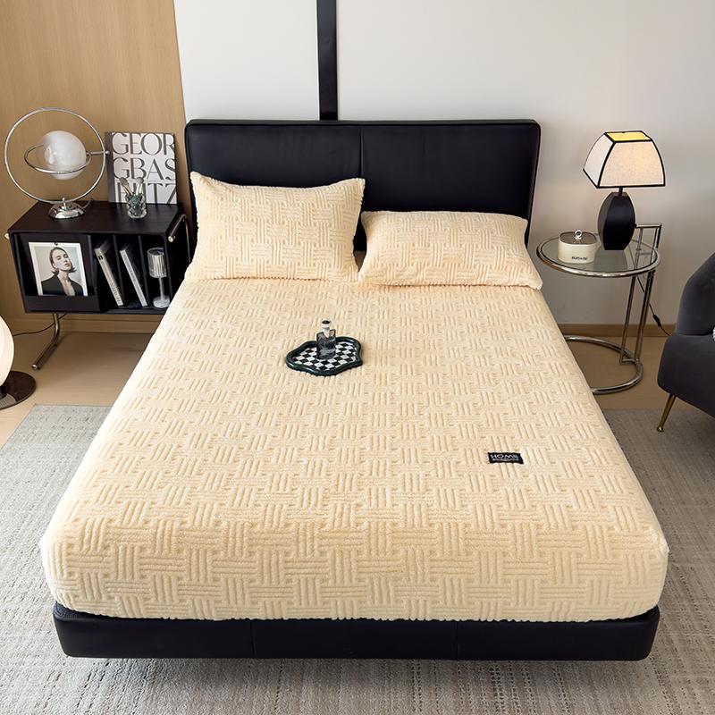 Hot Winter Warm Coral Fleece Fitted Sheet Elastic Mattress Protector Cover Fluffy Plush Bed Linen Couple Double Bed King Size