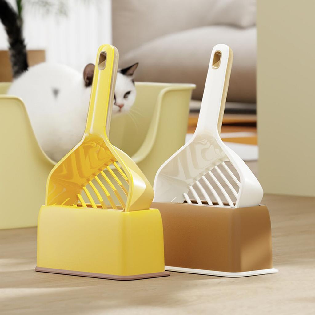 Color-Block Litter Scoop with Base Set, Wall-Hanging Pet Cleaning Tool