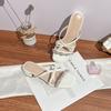 Grape mother summer new high-heeled sandals women's thick heel high-end sense sparkling bow slippers women's temperament sandals