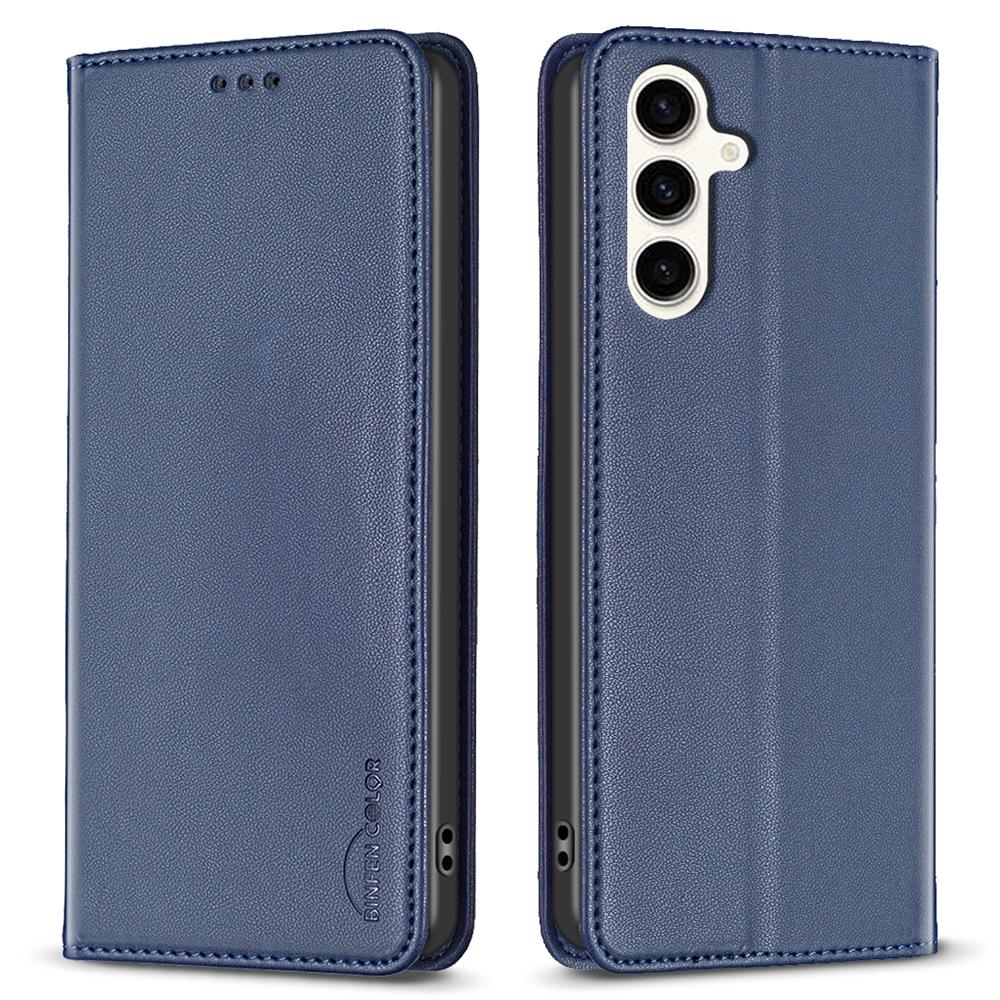 

BINFEN COLOR BF18 For Samsung Galaxy S24 FE Case PU Leather Card Holder Phone Cover Blue