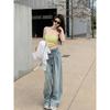 Small K-style Retro Blue Loose Pants Female Unique High Waist Slim Looking Loose Straight-leg Mop Denim Pants Summer