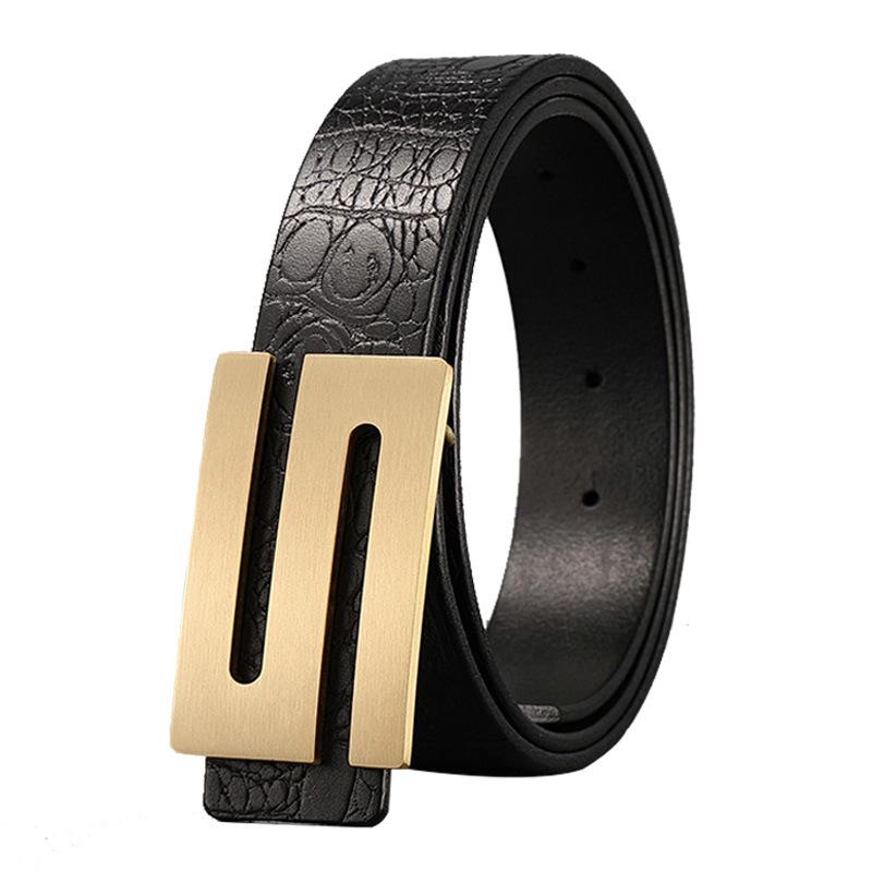 Belt Men'S Genuine Leather Buckle, First Layer Real Cowhide Inner Wear Formal Business Youth Handmade Plate Buckle Crocodile Pattern Belt Tide
