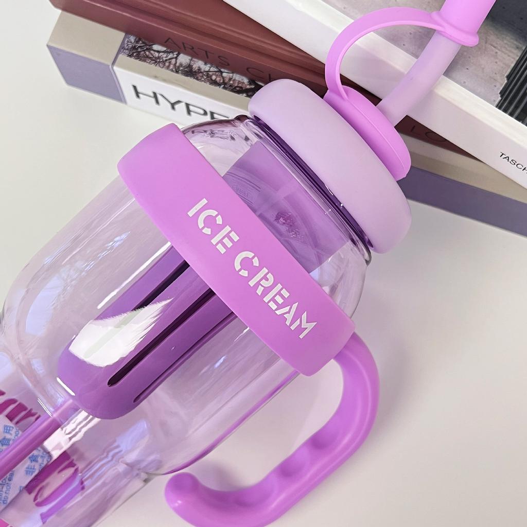 High-color Value with Handle Large-capacity Water Cup Portable Straw Cup Tea Tea Warehouse Plastic Cup Students Office Water Bottle