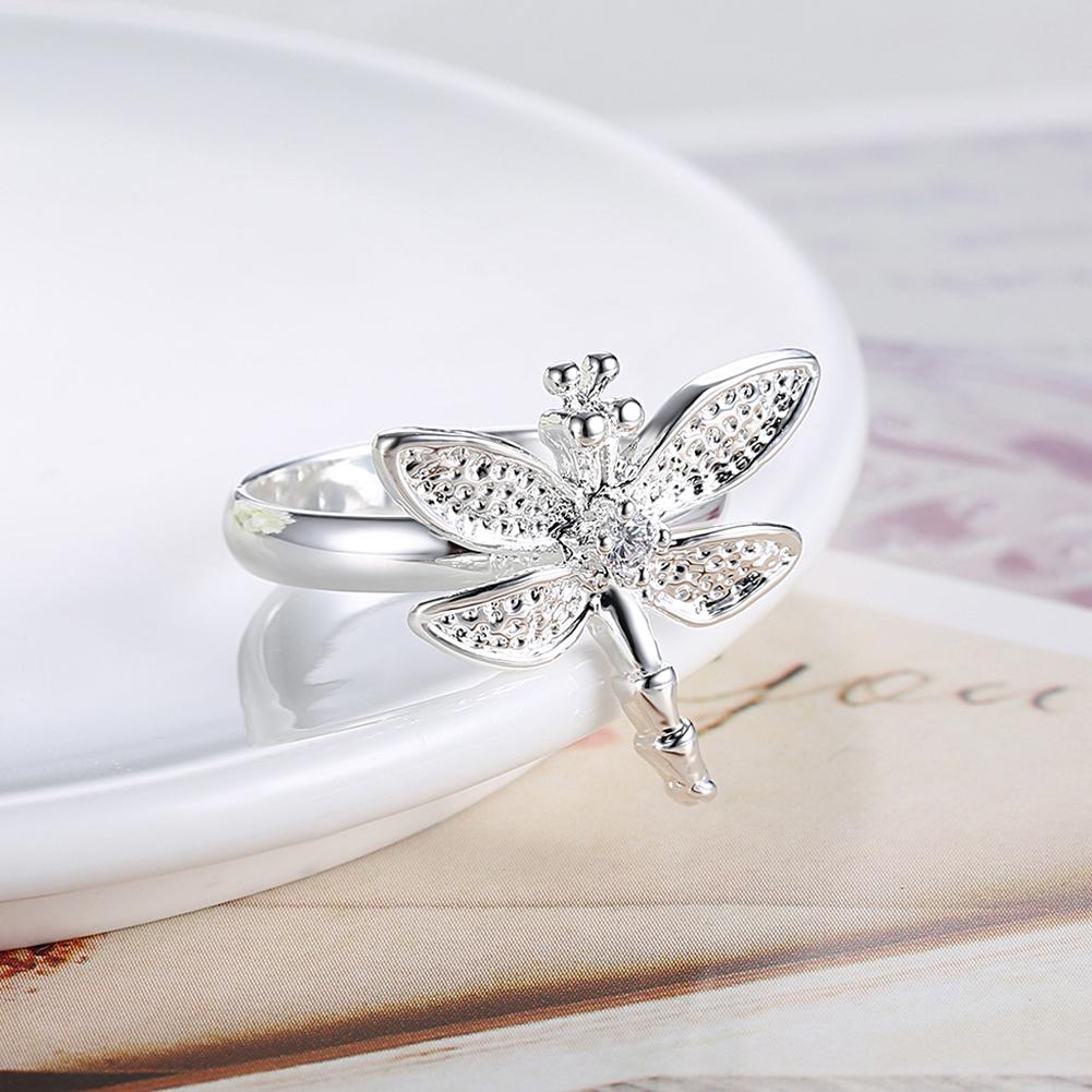 925 Sterling Silver Fashion Wedding Jewelry AAA Zircon Dragonfly Ring