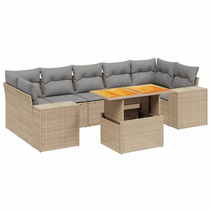 VidaXL Salon de Jardin avec Coussins 8 pcs, Canapés de Terrasse, Ensemble de Meubles de Patio, Mobilier d'Extérieur, Beige 3272550