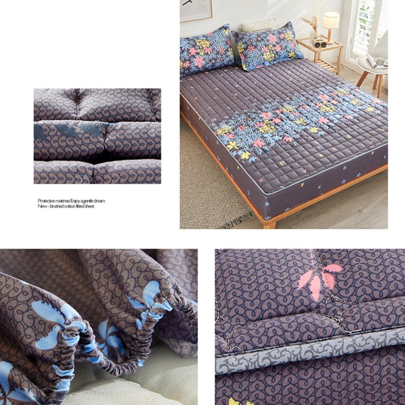 Weiches Bettlaken Matratzenbezug Baumwolle Verdicken Gesteppte Tagesdecke Elastische Laken Spannbettlaken Matratzenauflage Rutschfestes Laken Staubschutz Kein Kissenbezug