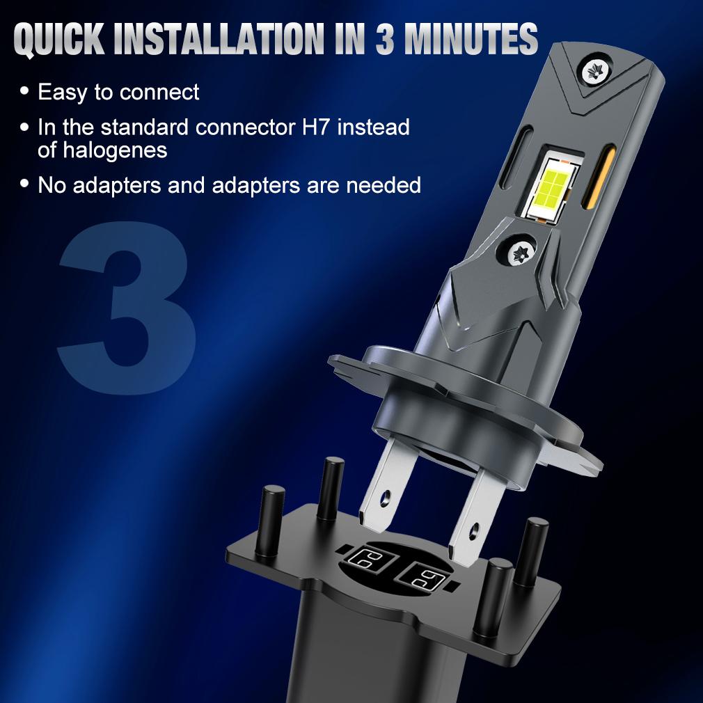 2Pcs 25000LM H4 H7 LED Headlight Bulbs 1:1 Mini Canbus H3 H11 H8 Led Lamp 70W CSP for Car Headlamp Fanless DRL Light Auto Fog Lamps 12V 6500K White