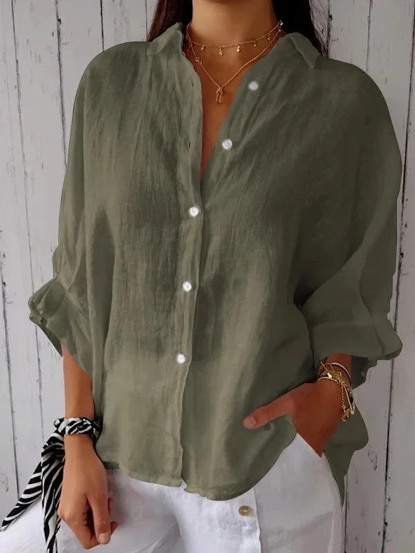 2024 Summer Women's Cotton Linen Breathable Tie-Back Shirt - Transparent Sun Protection Top
