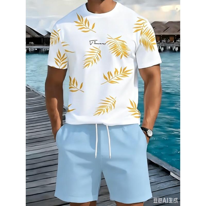 2026 Summer Men's Short-Sleeved Shorts Set with Pattern Printing Street Casual Fashion Comfortable and Soft