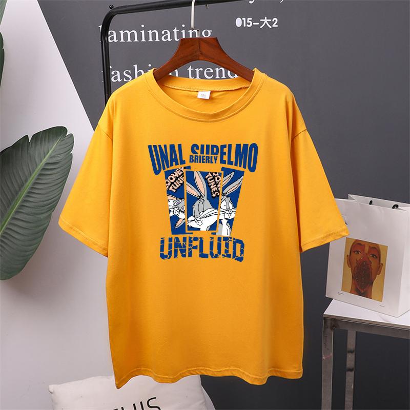 

Летняя футболка с коротким рукавом и мультяшным принтом, женская футболка Y2K, верхняя женская одежда с животными 4XL жёлтый