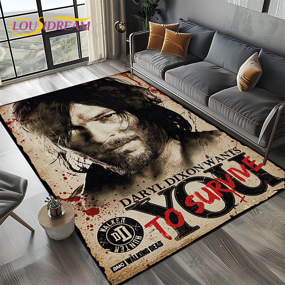 TWD Walking Dead Rick Daryl Horror TV Carpet Rug for Living Room Bedroom Home Sofa Decoration,Kids Area Rug Non-slip Floor Mat