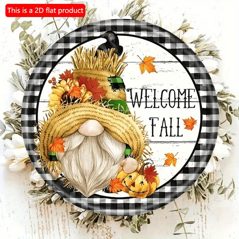 2d Flat 20*20cm, Autumn Home Decoration, Welcome Fall, Dwarf Circular Wooden Logo, Creative Decorative Signs, for Home, Garden, Bedroom, Bar Decor.