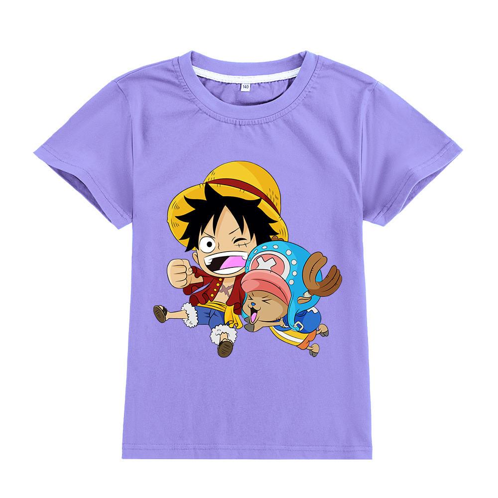 A904 Kids Boys Girls One Piece Luffy Print Short Sleeves T-shirt Top