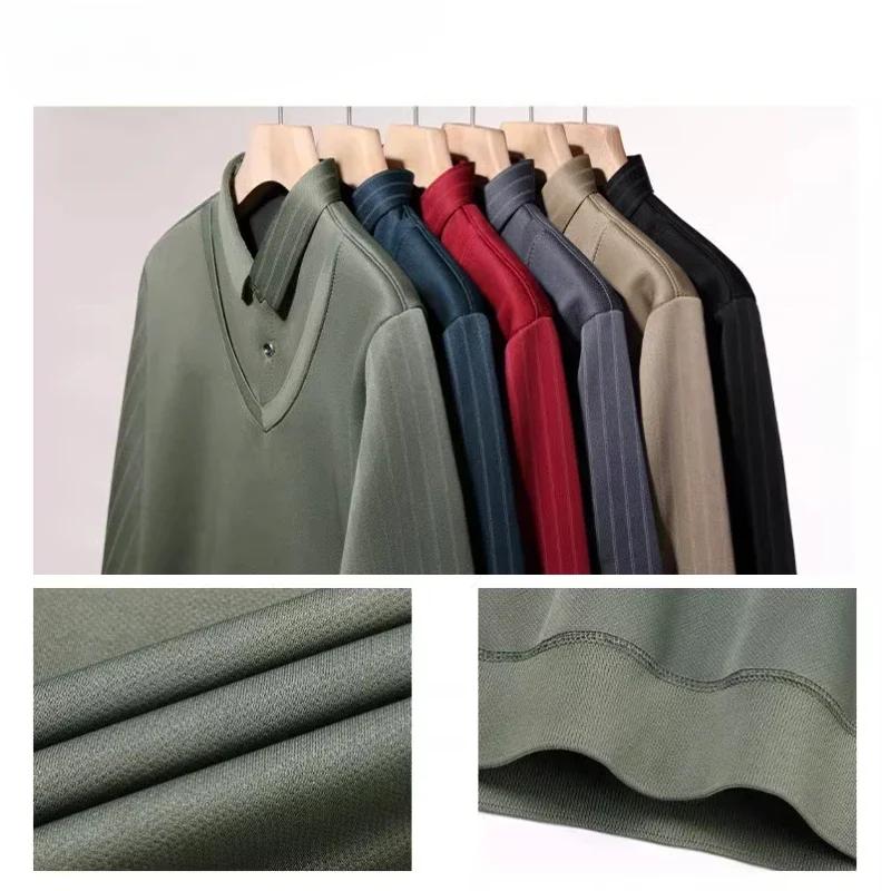 Męski sweter dzianinowy z fałszywym dwuczęściowym fasonem 2025 Zima Ciepły top Pogrubiony aksamitny polarowy podszewka Kołnierzyk koszulowy Sweter Odzież męska