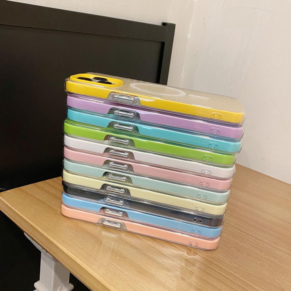 Magnetic stripe 2-in-1 suitable for iPhone17Pro max Apple 16 mobile phone case 15/14 simple candy color