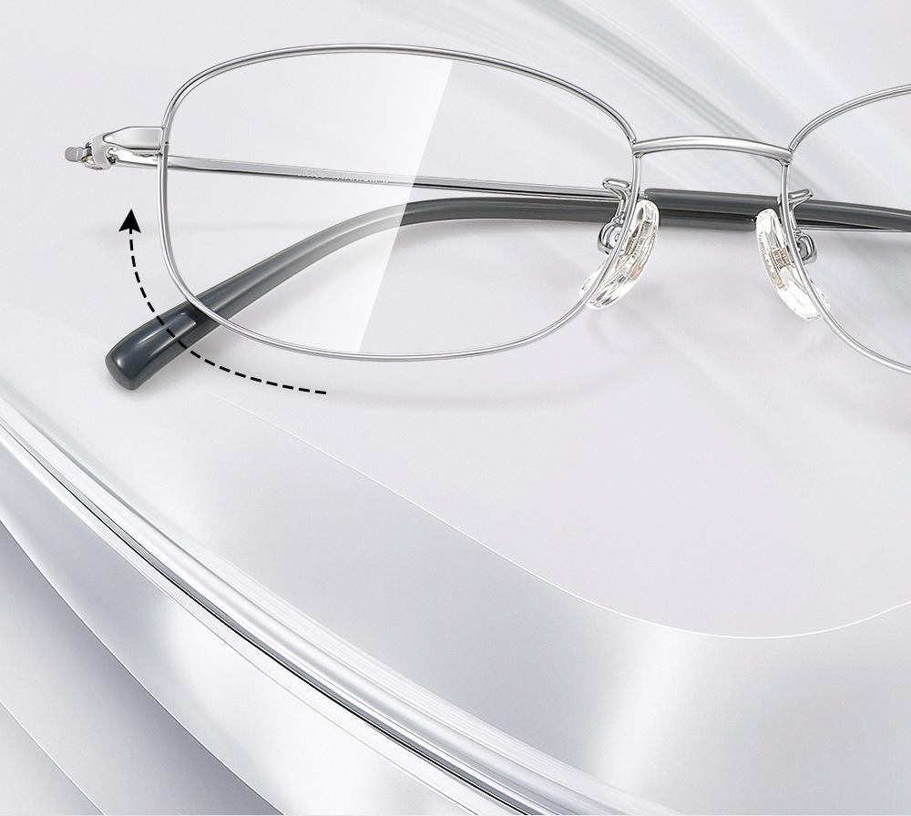 High-Intelligence Silver Ultralight Pure Titanium Narrow Eyeglasses for Women, Square/Round Face, Model 8933