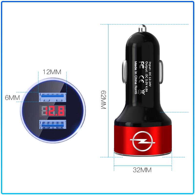 Car Charger 2 USB Ports Fast Charging Digital Display Car Accessories For Opel Astra H G Corsa Insignia Astra Antara Meriva Zafira Interior