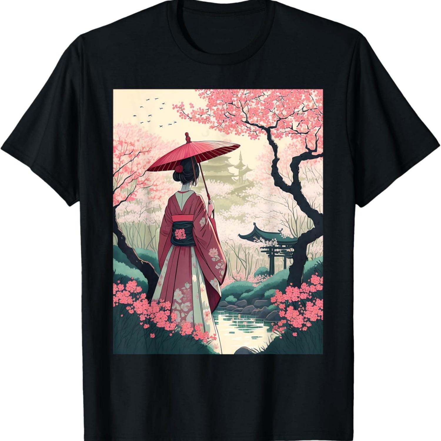 Lady umbrella garden cherry blossom Castle shrine T-Shirt S чёрный