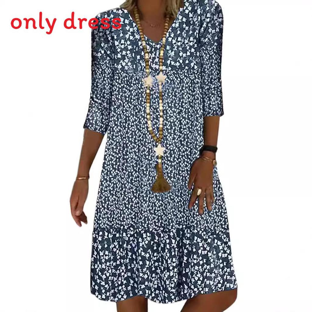 Summer Womens 3d Printed Polyester Vneck Midi Dress With Short Sleeves For Casual Wear