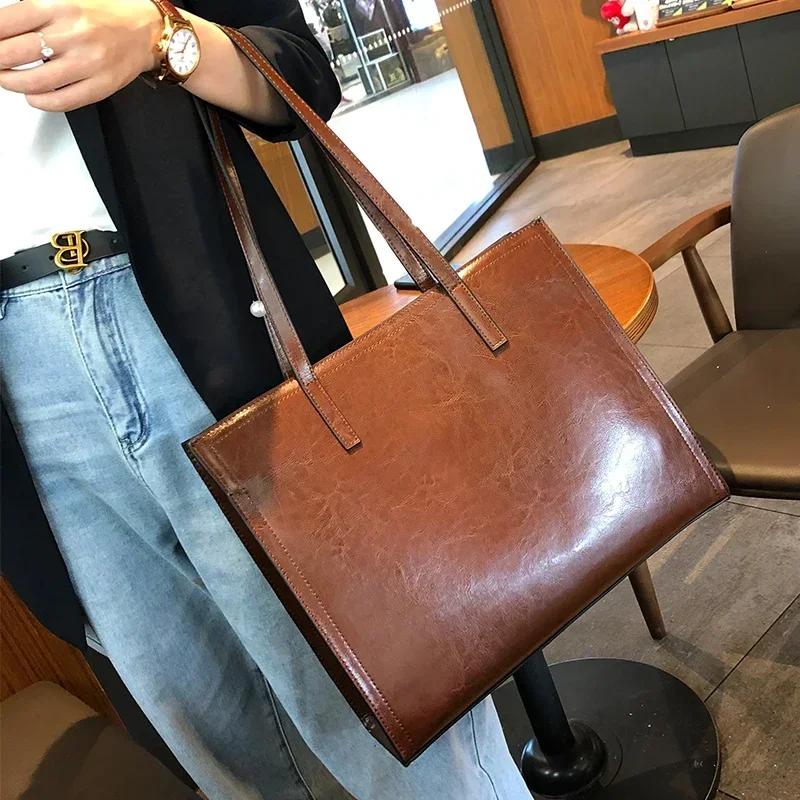 Women Cow Genuine Leather Luxury Shoulder Bags Lady Retro Soft Cowhide Handbags Female Design Fashi Tote Bucket Bag for Ladies