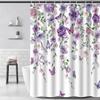 Floral Shower Curtain Spring Farmhouse Bathroom Curtain Waterproof Flowers Butterflies Leaves Bath Curtain with Hooks for Dormitory Shower Bathtub