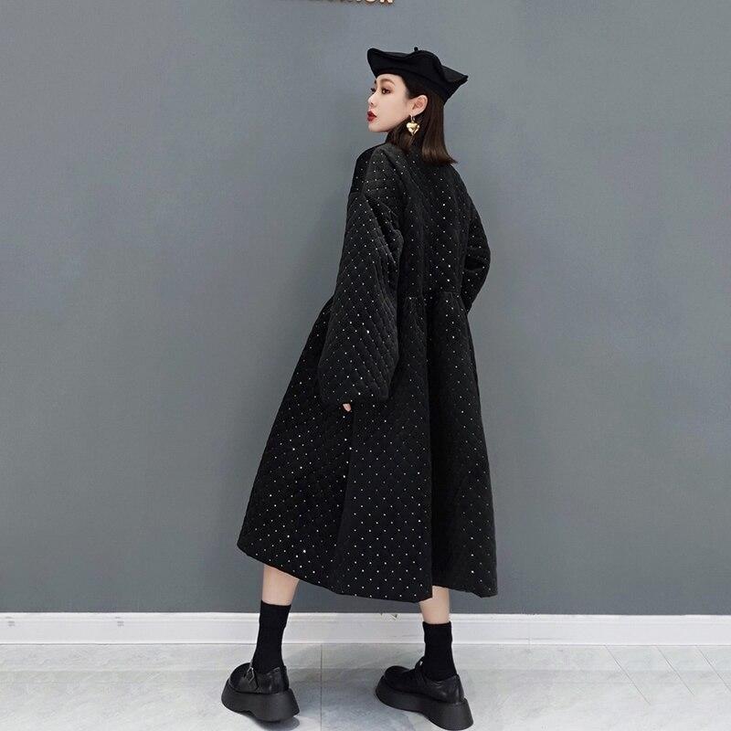 Xitao Winter New Parka Black Sequins Loose A-LINE Splicing Fashion Stand Collar Women Large Size Keep Warm Parka Coat LL1026