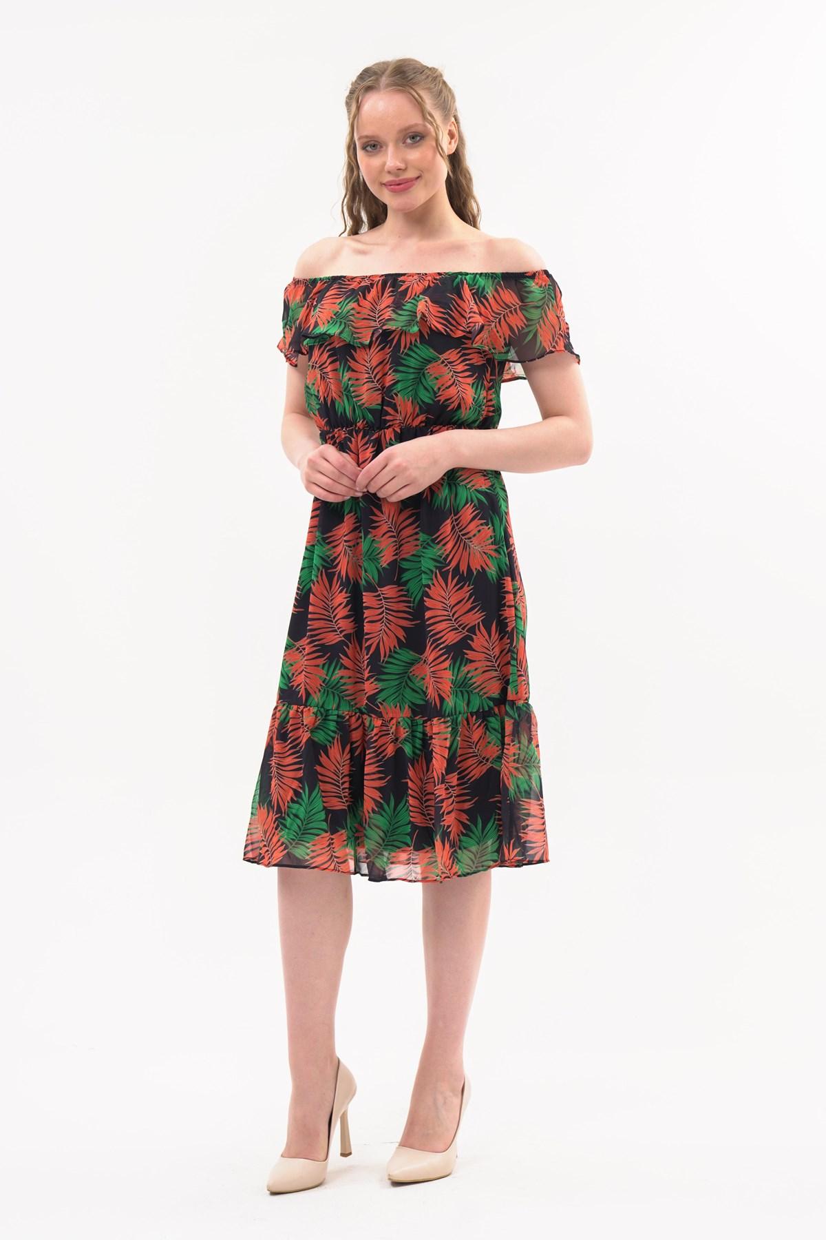 

Женское шифоновое платье миди с воротником Мадонна с рисунком 4448 115 36 фуксия