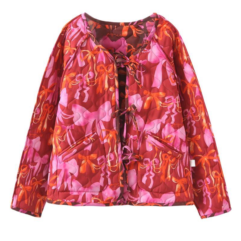 

Jnleaog Осень Новинка Женская одежда Западный стиль Французский стиль Мода Двусторонняя носка Куртка с хлопковой подкладкой с бантом Top L