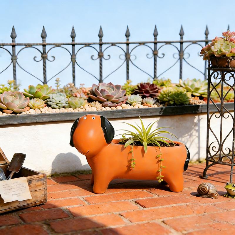 Funny Little Dog Flowerpot Green Potted Plants Vase Container Home Courtyard Garden Decoration Resin Handicrafts Ornament Gift