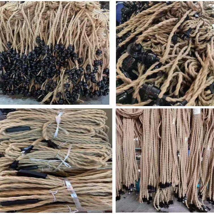 Vintage LED-Pendelleuchte aus Hanfseil im Retro-Stil mit E27-Industriestecker (EU/US) – Geeignet für Esszimmer, Café, Küche und Wohnbereich