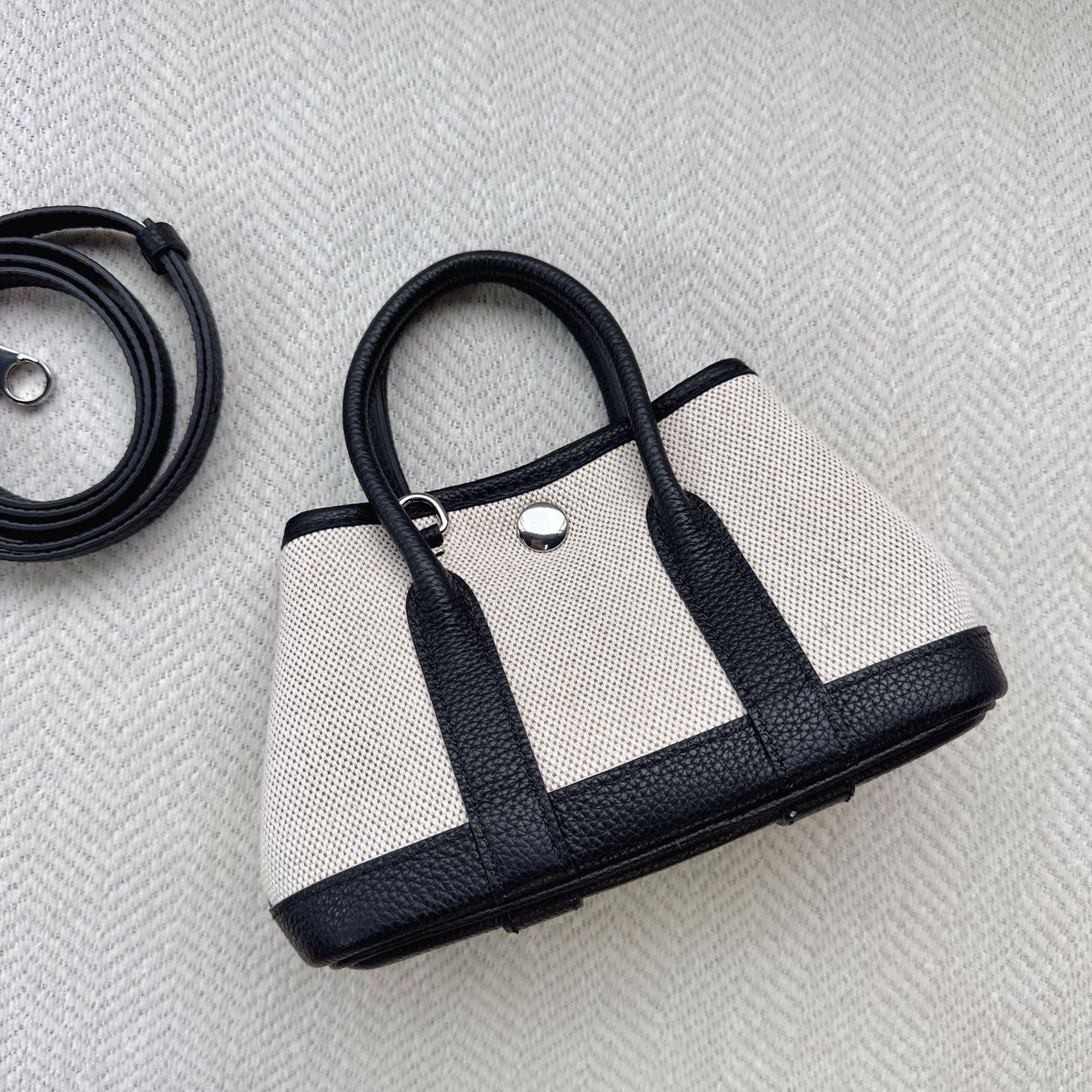 

2025 Новая мини-сумка из кожи и холста Neo+Kaeden Garden Bag, модная сумка через плечо на одно плечо для женщин 20x10x12cm чёрный