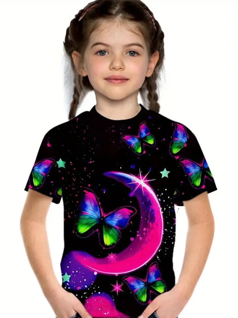 Abbigliamento Bambina Vestiti Bambina Maglietta Manica Corta Bambina Stampa Farfalla Carina Kawaii Girocollo Top Bambina Vestiti Estivi Bambini
