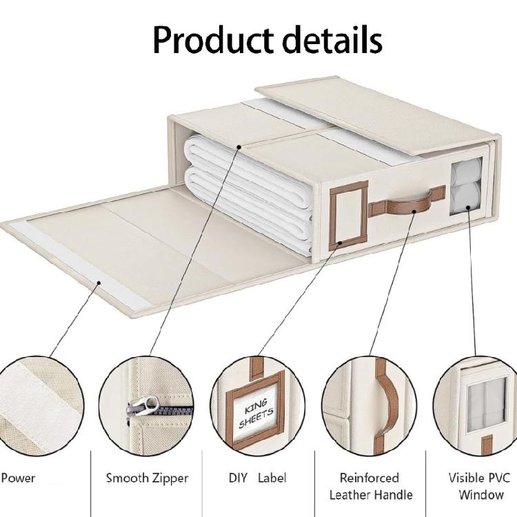 Sheet Set Storage Case with Front Handle, Viewing Window and Shelf Friendly Shape for Closet Bedding Storage Box