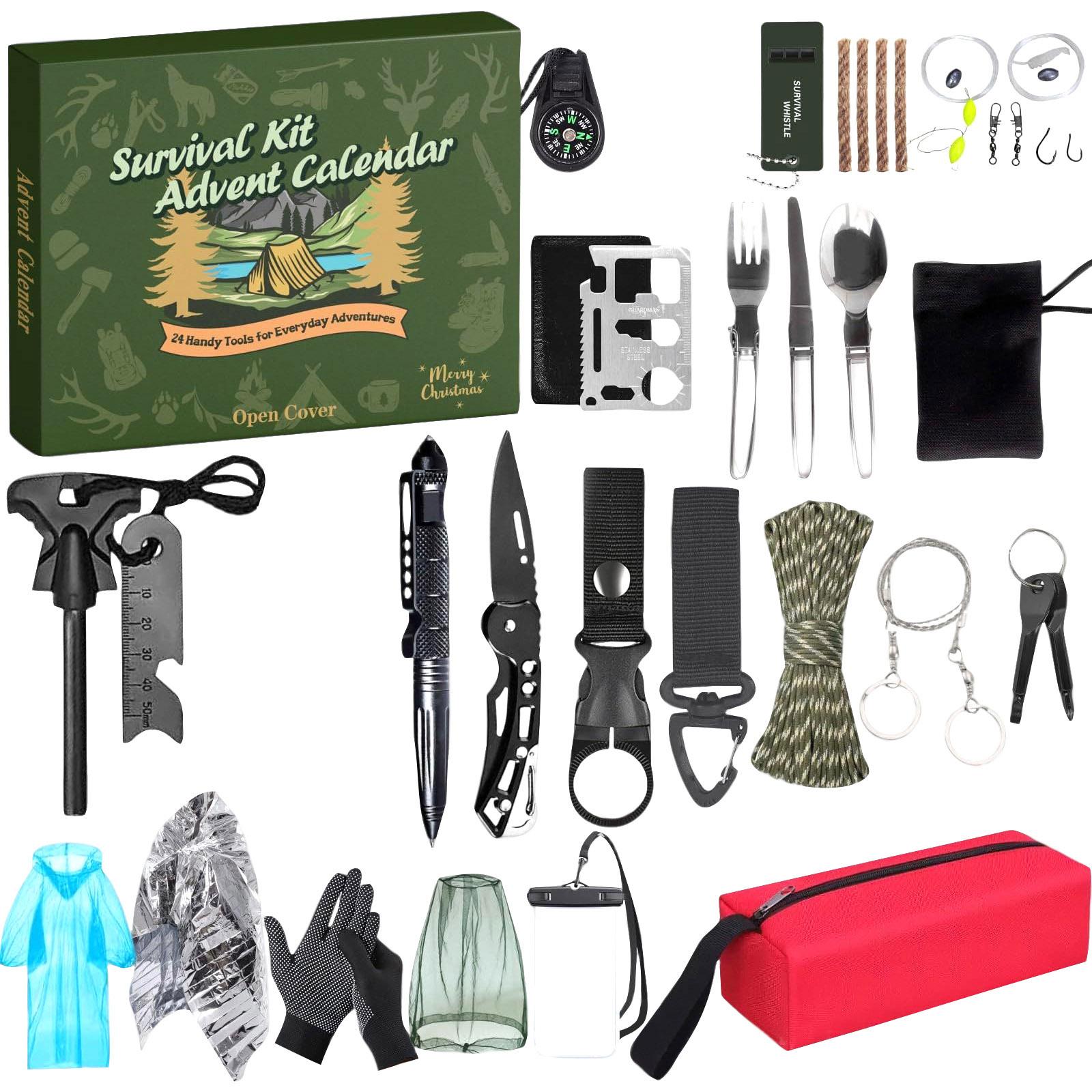 

Набор Адвент-календаря для мужчин 2025, 24-дневный рождественский отсчет с инструментами для активного отдыха, для мужчин One Size