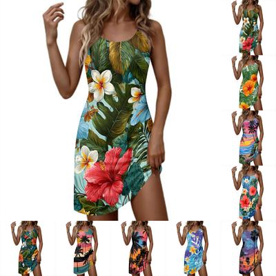 Vestido Casual de Moda para Mujer con Estampado Hawaiano, Cuello Redondo y Sin Mangas