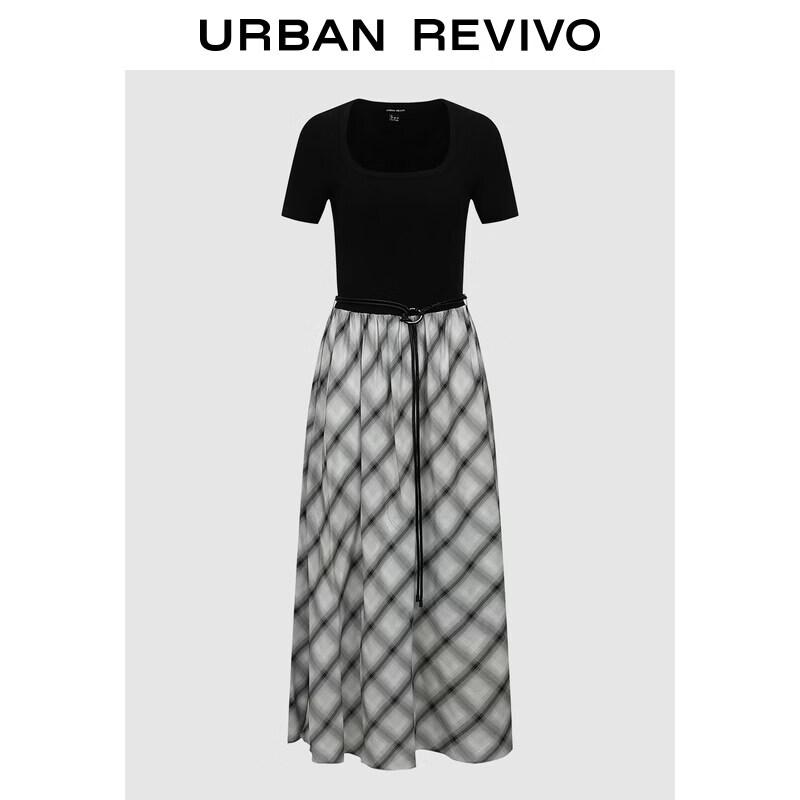 

UR 2026 Spring Women s Casual Plaid Belted Dress M