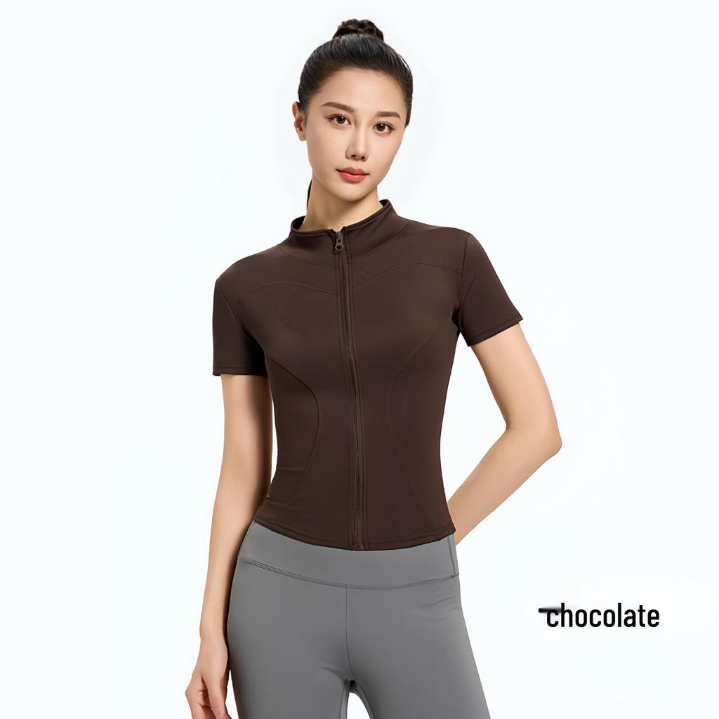 2026 Breathable Short Sleeve Yoga Shirt with Stand Collar, Zipper & Quick Dry for Gym, Running, Sports & Outdoor Activities