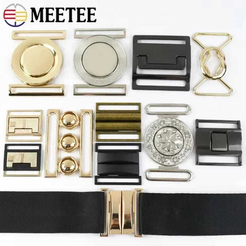 Meetee 1/2/4/5Pcs 30-60mm Metal Waist Belt Buckle Ribbon Band Adjust Clasp Coat Down Jacket Belts Decor Hook Buckles Accessories