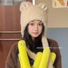 Korean cute bow plush circle bear hat women's thickened warm knitted headgear ear cap