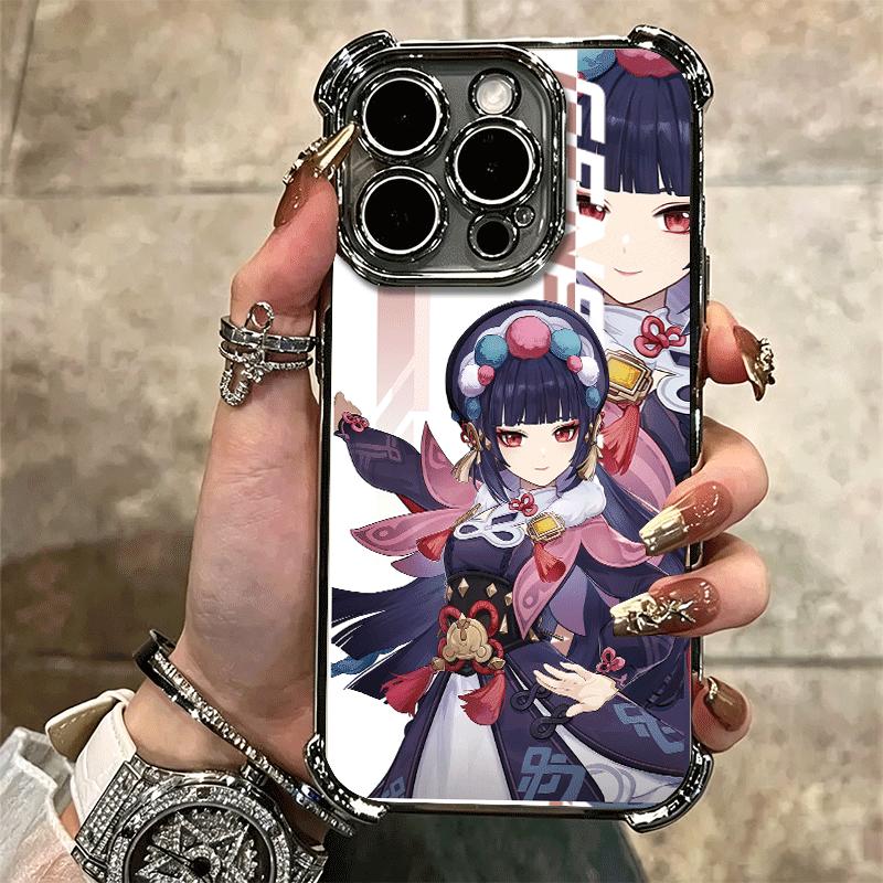 Genshin Impact Desgin Plating Phone Case For Iphone 16 17 Pro Max Air 16E 14 15 Plus 12 13 Mini Anti-Fall Airabag Cover