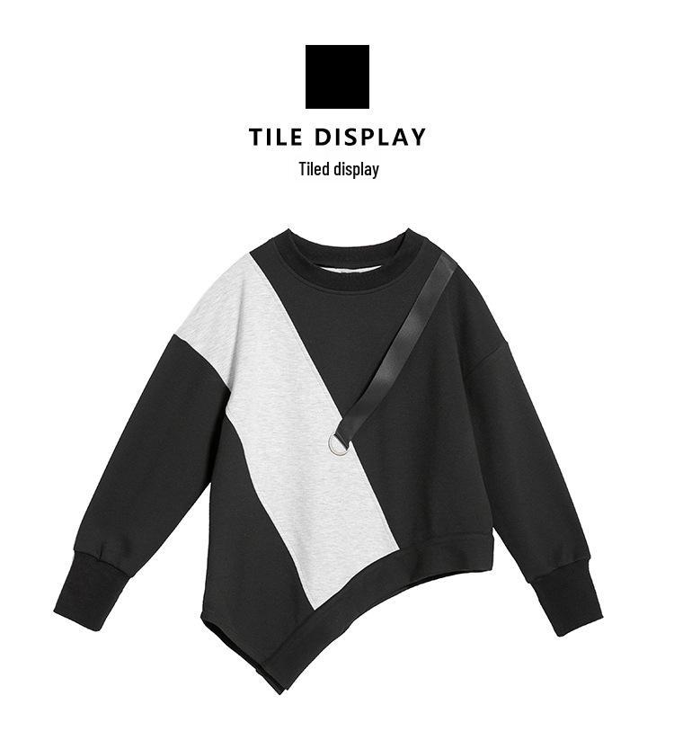 European-American Autumn Color Block Plus Size Women's Casual Long Sleeve T-shirt 