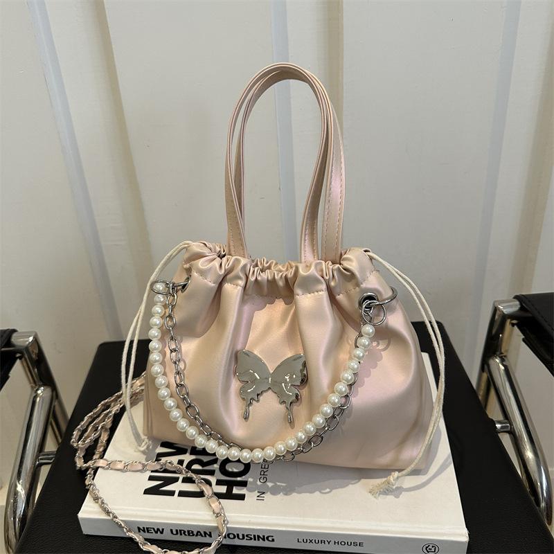 Women'S Bag Fashion Pearl Bucket Bag Texture Pu Handbag Simple Versatile Shoulder Bag
