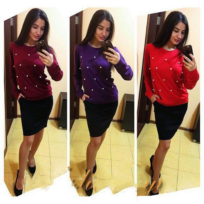 European and American Pearl-Embellished Long-Sleeve Sweatshirt