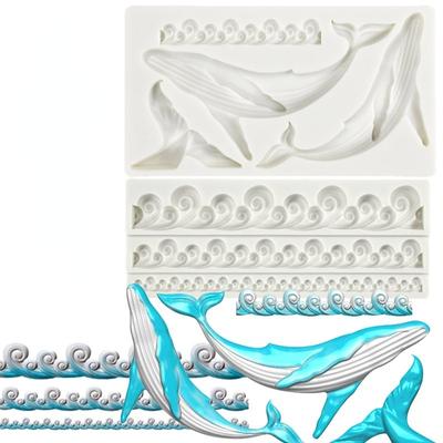 Nuovo Stampo in Silicone a Forma di Balena Blu Oceano con Onde e Increspature per Fondant Fai-da-te Strumento Decorativo per Torta al Cioccolato Stampo in Resina
