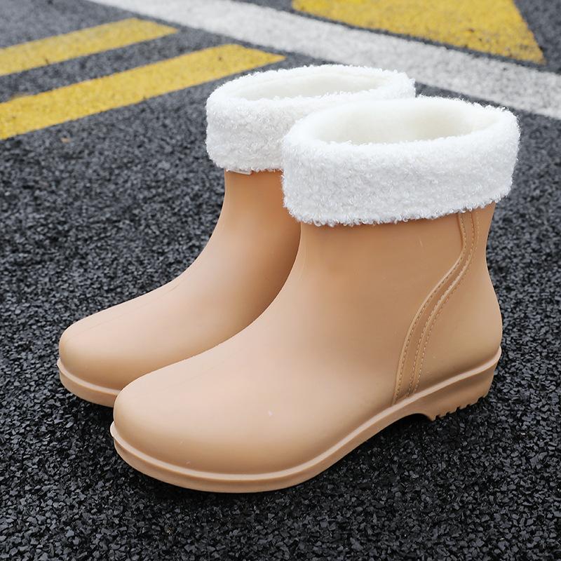 Short rain boots women's fashion waterproof shoes non-slip car wash rain shoes women wear rubber shoes women fleece