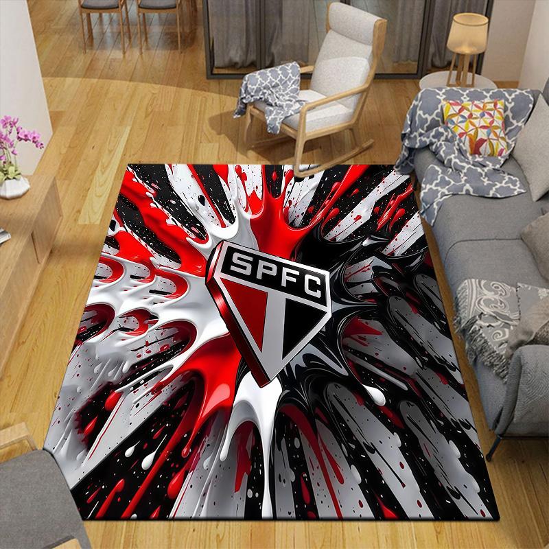 Sao Paulo FC Flannel Pattern Square Carpet,Area Rug,Carpet Rug for Living Room Bedroom Sofa Playroom Decor,Non-slip Floor Mat