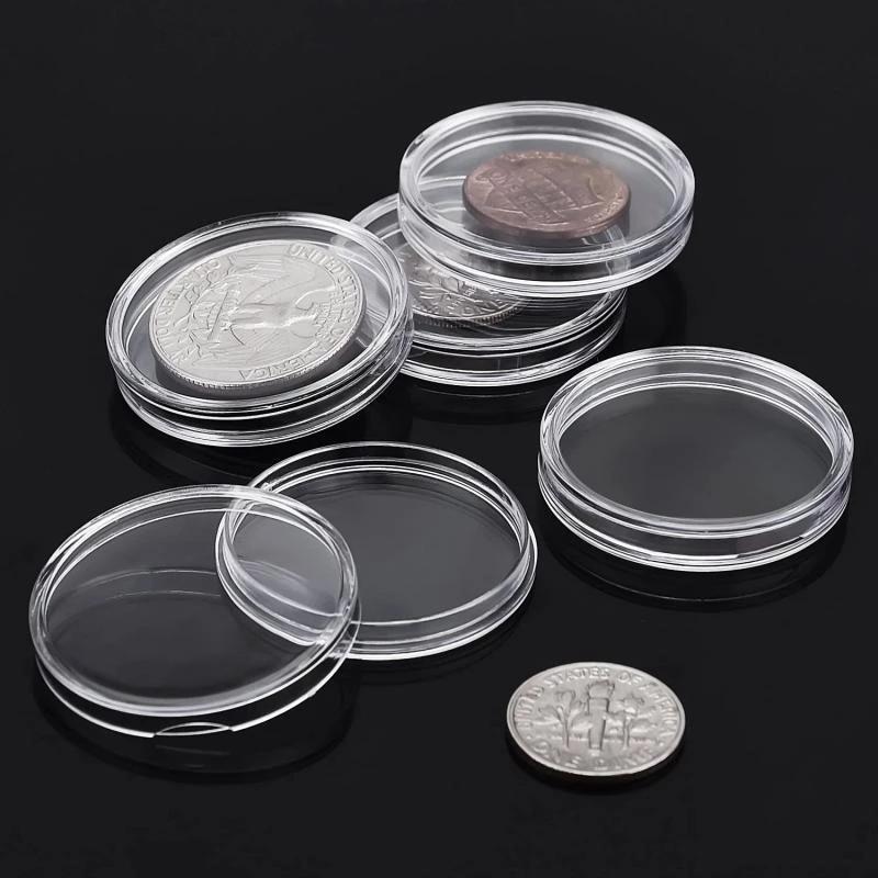 100Pcs/Box 17/20/25/27/30mm Transparent Round Coin Box Capsules Storage Coin Collection Holder Containers Home Supplies